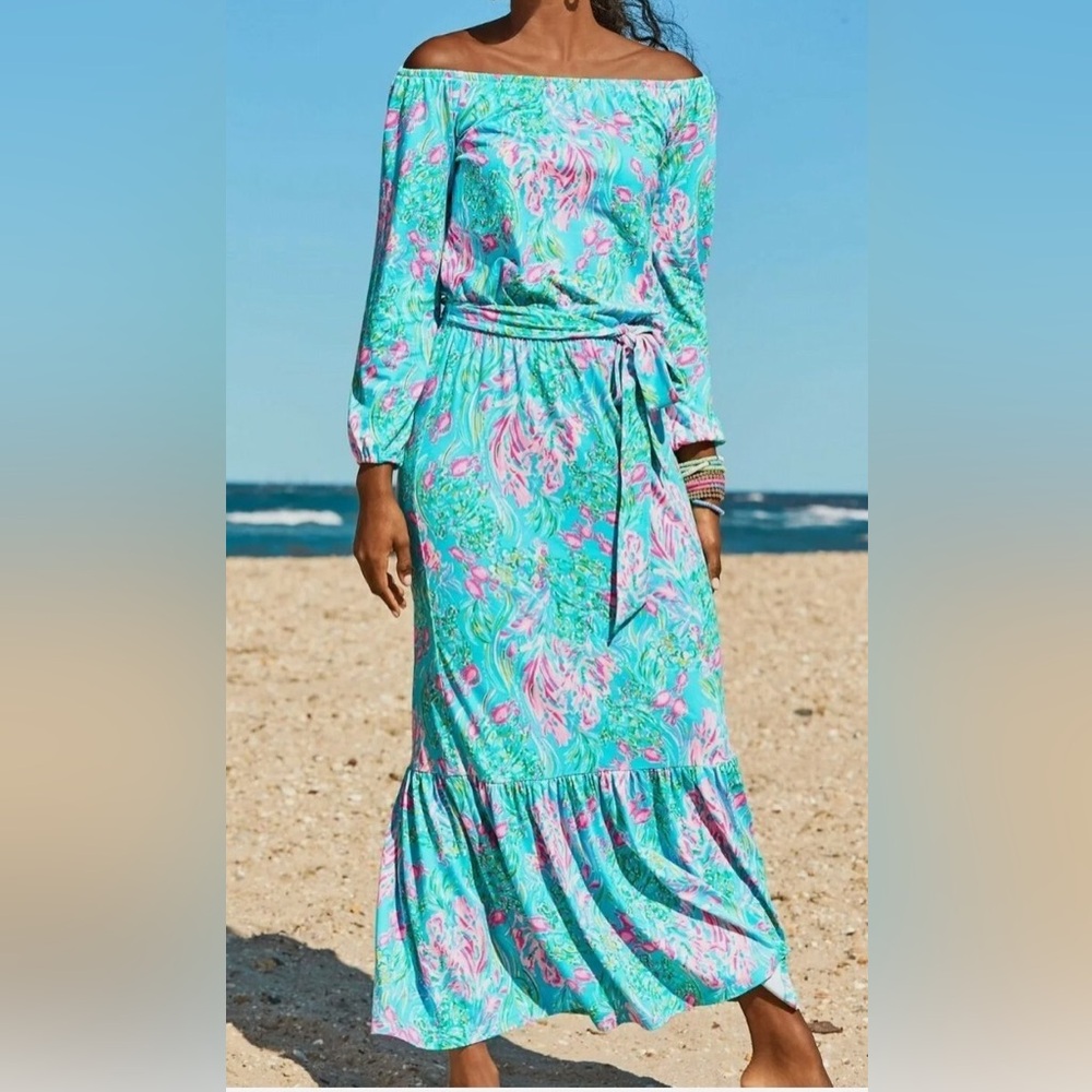 Lilly Pulitzer Odella Off-The-Shoulder Maxi Dress Amalfi Blue Best